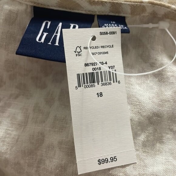 New Gap Linen Blend Cami Midi Dress Beige Leopard Print Size 18 bin 1B - Picture 6 of 6